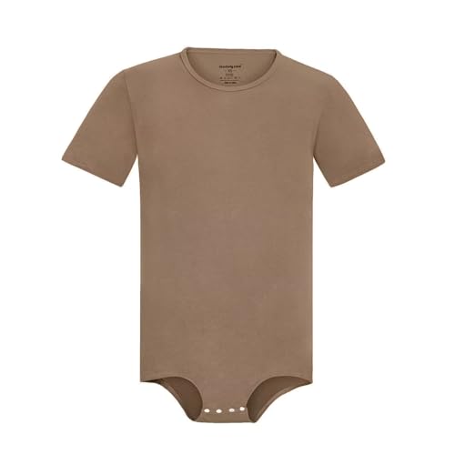 Landofgenie Herren Kurzarm Bodysuit Crotch Shirt Romper Plus Size Bodysuit Herren One Piece Pyjamas Braun L von Landofgenie
