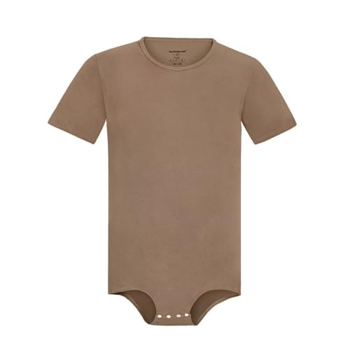 Landofgenie Herren Kurzarm Bodysuit Crotch Shirt Romper Plus Size Bodysuit Herren One Piece Pyjamas Braun XL von Landofgenie