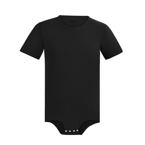 Landofgenie Herren Kurzarm Bodysuit Crotch Shirt Romper Plus Size Bodysuit Herren One Piece Pyjamas Schwarz 4XL von Landofgenie