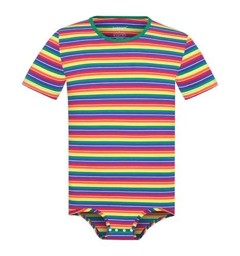 Landofgenie Herren Onesie Pyjamas Druckknopf Schritt Shirt Bodysuit Kurzarm Strampler Pyjama Gestreifte Onesie Mehrfarbig S von Landofgenie