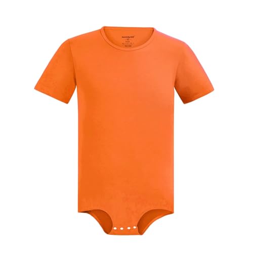 Landofgenie Herren Onesie Pyjamas Druckknopf Schritt Shirt Bodysuit Kurzarm Strampler Pyjama Orange XS von Landofgenie