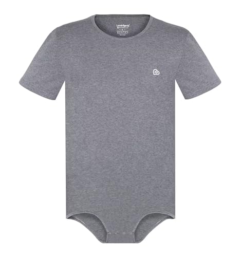 Landofgenie Herren Onesie Pyjamas für Erwachsene One Piece Pyjamas Kurzarm Crotch Bodysuit Top Shirt Romper Grau L von Landofgenie