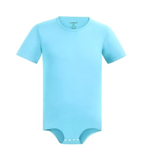 Landofgenie Herren Onesie Pyjamas für Erwachsene One Piece Pyjamas Kurzarm Crotch Bodysuit Top Shirt Romper Hellblau 3XL von Landofgenie