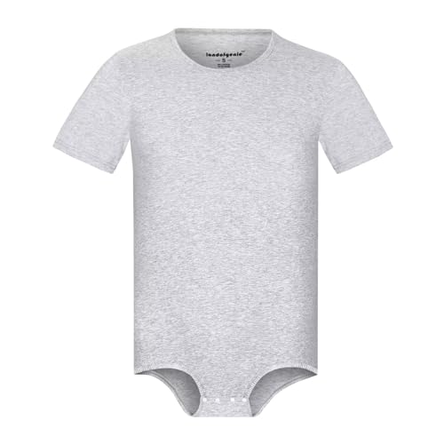 Landofgenie Herren Onesie Pyjamas für Erwachsene One Piece Pyjamas Kurzarm Crotch Bodysuit Top Shirt Romper Hellgrau 2XL von Landofgenie