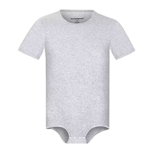 Landofgenie Herren Onesie Pyjamas für Erwachsene One Piece Pyjamas Kurzarm Crotch Bodysuit Top Shirt Romper Hellgrau 3XL von Landofgenie