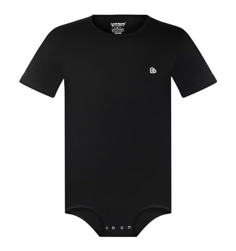 Landofgenie Herren Onesie Pyjamas für Erwachsene One Piece Pyjamas Kurzarm Crotch Bodysuit Top Shirt Romper Schwarz 3XL von Landofgenie