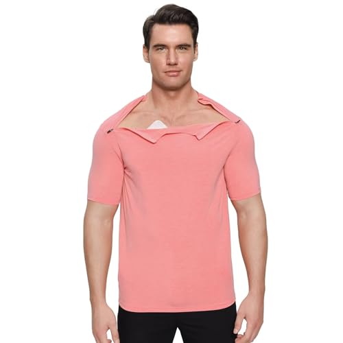 Landofgenie Herren Sportshirts nach Schulterchirurgie Operationen Funktionsshirt mit Linke und Rechte Seite Reißverschlüsse Activewear-T-Shirts Rosa XL von Landofgenie