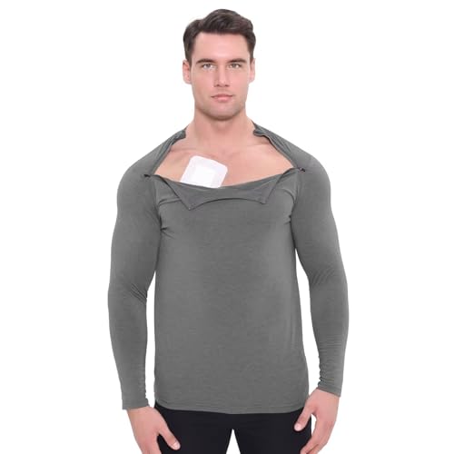 Landofgenie Herren Sportshirts nach Schulterchirurgie Operationen Funktionsshirt mit Linke und rechte Seite Reißverschlüsse Activewear-T-Shirts Grau L von Landofgenie