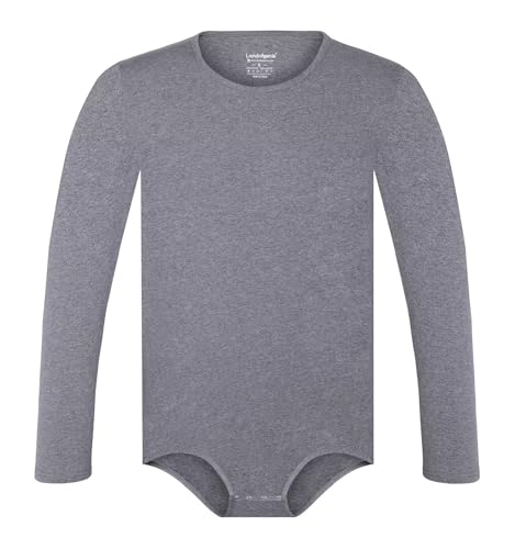 Landofgenie Herren Body mit Knopfleiste im Schritt Langarm Baumwolle Onesie für Alltag & Pflege Praktischer Strampler Grau 2XL von Landofgenie