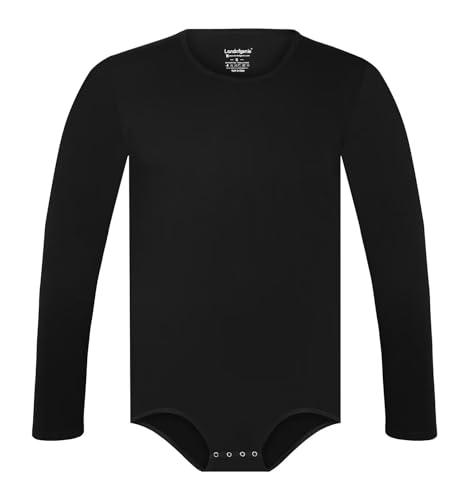 Landofgenie Herren Body mit Knopfleiste im Schritt Langarm Baumwolle Onesie für Alltag & Pflege Praktischer Strampler Schwarz XL von Landofgenie