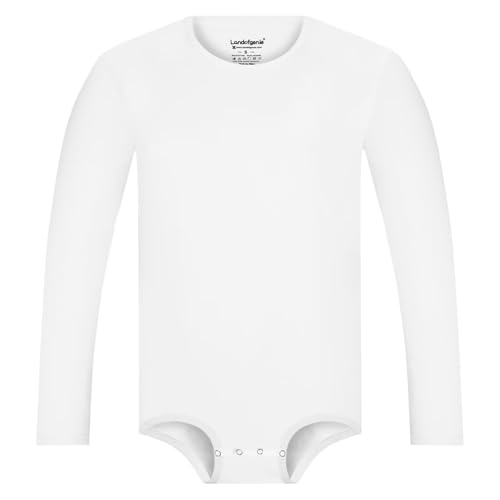 Landofgenie Herren Body mit Knopfleiste im Schritt Langarm Baumwolle Onesie für Alltag & Pflege Praktischer Strampler Weiß XL von Landofgenie