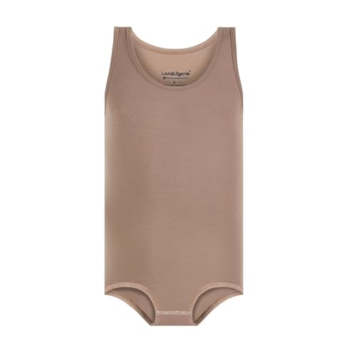 Landofgenie Männer ärmellos Vest Bodysuit Einteiliger Pyjama Baumwoll-Onesie Strampler für Erwachsene Braun XS von Landofgenie