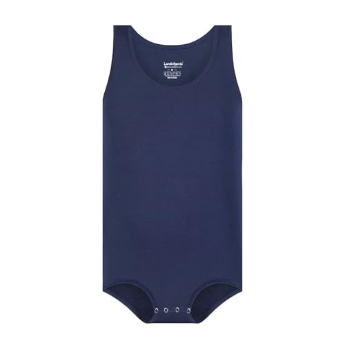 Landofgenie Männer ärmellos Vest Bodysuit Einteiliger Pyjama Baumwoll-Onesie Strampler für Erwachsene Marineblau 3XL von Landofgenie