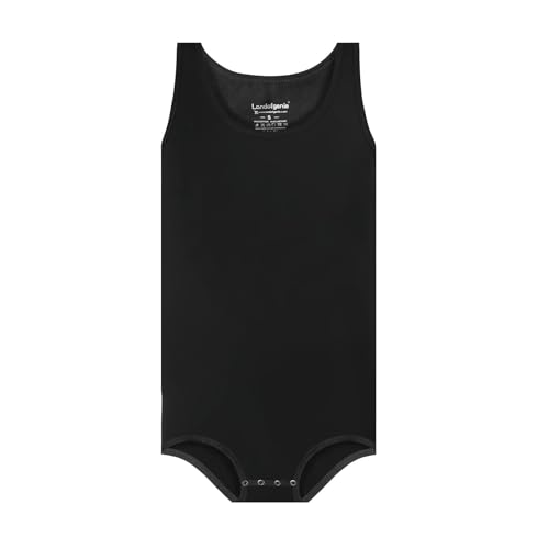 Landofgenie Männer ärmellos Vest Bodysuit Einteiliger Pyjama Baumwoll-Onesie Strampler für Erwachsene Schwarz XL von Landofgenie