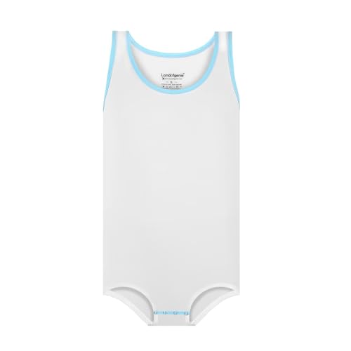 Landofgenie Männer ärmellos Vest Bodysuit Einteiliger Pyjama Baumwoll-Onesie Strampler für Erwachsene Weiß S von Landofgenie