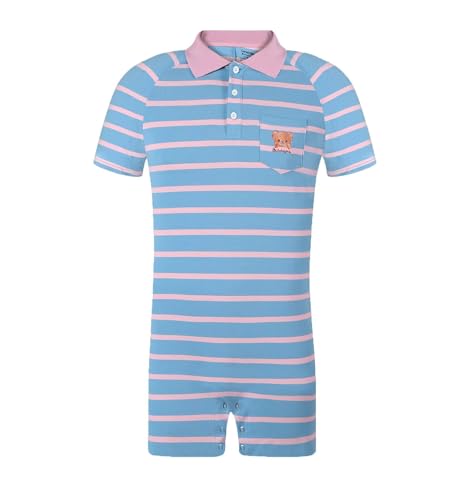 Landofgenie Onesie Pyjama Herren Kurzarm Baumwolle Strampler One Piece Bodysuit Gestreiftes Romper für Männer Blau 3XL von Landofgenie