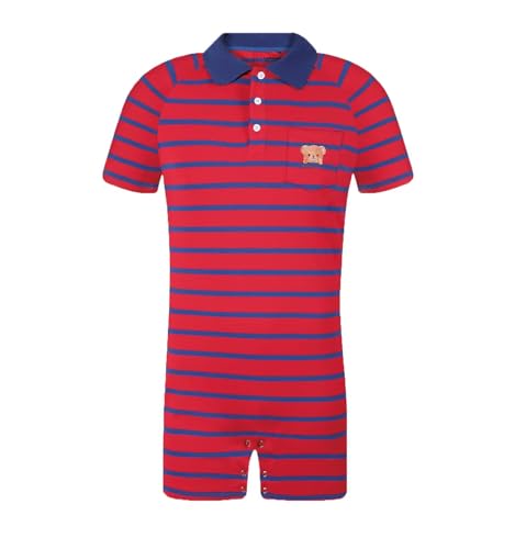 Landofgenie Onesie Pyjama Herren Kurzarm Baumwolle Strampler One Piece Bodysuit Gestreiftes Romper für Männer Rot S von Landofgenie