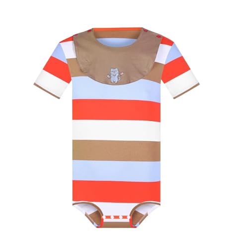 Landofgenie Onesie Pyjama mit Sabberndem Lätzchen für Herren Kurzarm Gestreifter Bodysuit Rompers Strampler für Männer Braun M von Landofgenie