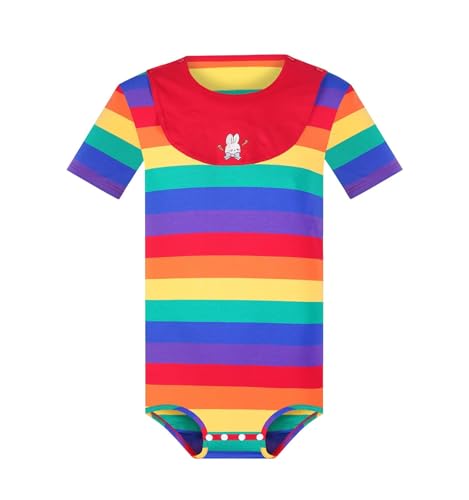 Landofgenie Onesie Pyjama mit Sabberndem Lätzchen für Herren Kurzarm Gestreifter Bodysuit Rompers Strampler für Männer Mehrfarbig M von Landofgenie