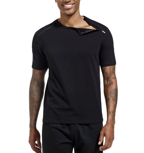 Landofgenie Unisex Sportshirts nach Schulterchirurgie Operationen für Herren und Damen Funktionsshirt mit Linke und rechte Seite Reißverschlüsse Activewear-T-Shirts Schwarz 3XL von Landofgenie
