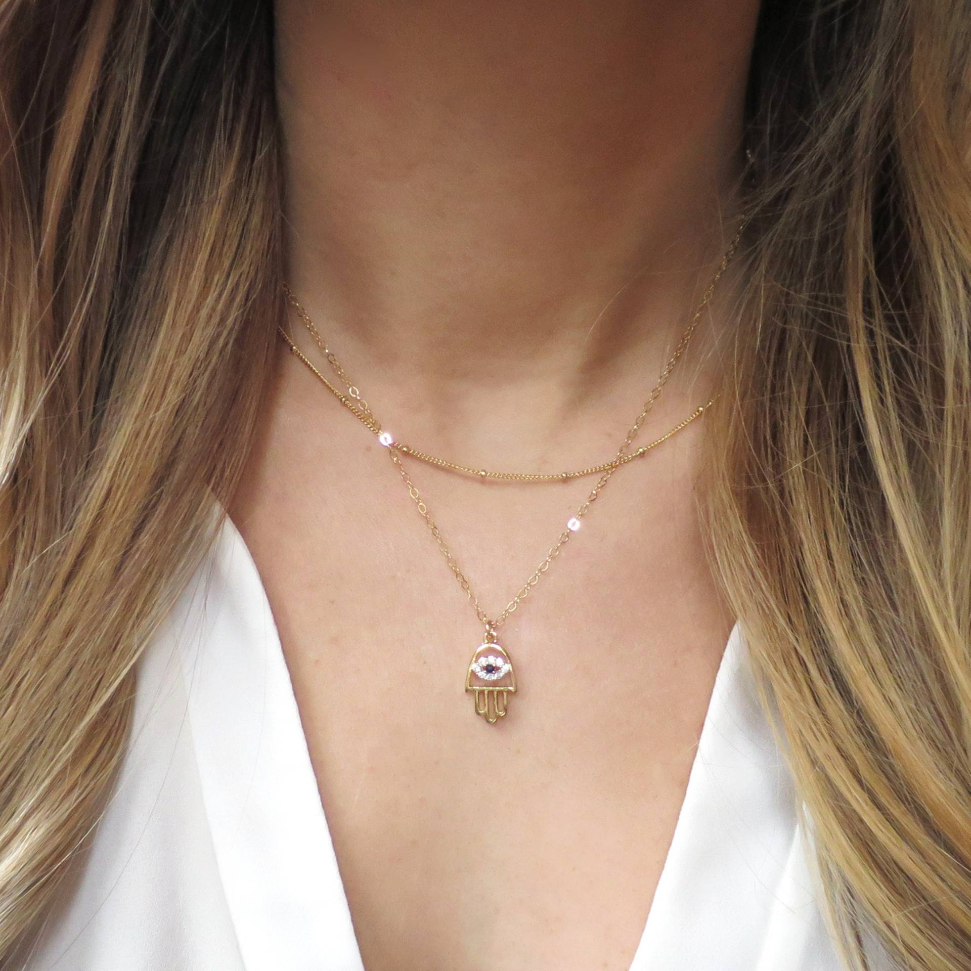 Gold Pave Hamsa Halskette Charm, Kleiner Anhänger, Zierlicher Schmuck, Hand Halskette, Handschmuck, Cz von LandonLacey