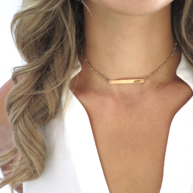 Labradorit Halskette Gold, Perlen Halskette, Kette, Horizontal Gold Bar von LandonLacey