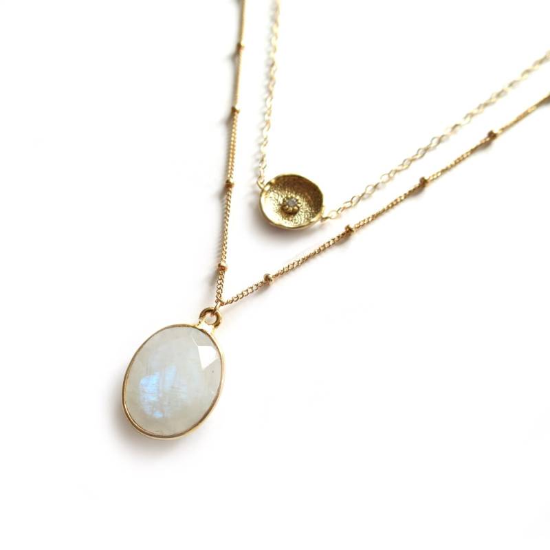 Regenbogen Mondstein Halskette, Layer Gold Filled Anhänger, Zierliche Zarter von LandonLacey