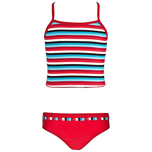 Landora® gestreifter Mädchen Tankini in rot/türkis/weiß - Oeko-Tex® Standard 100 in Größe 164 von Landora