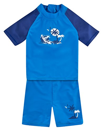 Landora®: Baby- / Kinder-Badebekleidung kurzärmliges UV-Schutz 2er Set in blau/Marine, Größe 98/104 von Landora