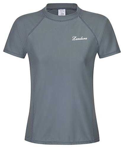 Landora®: Damen UV-Shirt mit UV-Schutz 50+ und Oeko-Tex 100, Farbe schiefergrau/anthrazit (Kurzarm) in XL von Landora