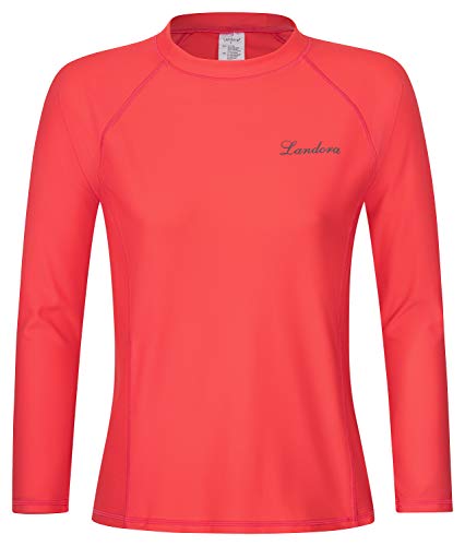 Landora®: Damen UV-Shirt mit UV-Schutz 50+ und Oeko-Tex 100, Farbe rot-pfirsich (Langarm) in XXL von Landora