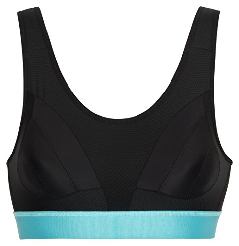 Landora Damen Sport BH für stabilen Halt mit nahtlosen/bügelfreien Innen-Cups, schwarz/türkis in 75C von Landora