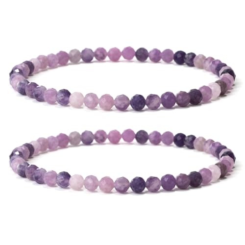 Landorilo 2 Stück Naturstein Facettiertes Perlen Stretch Armband (4mm) für Damen Herren, Yoga Heilstein Armbänder, Freundschaftsarmband, Paar-Armband, Ersatzperlen Inklusive(2F Lavendel Chalcedon) von Landorilo