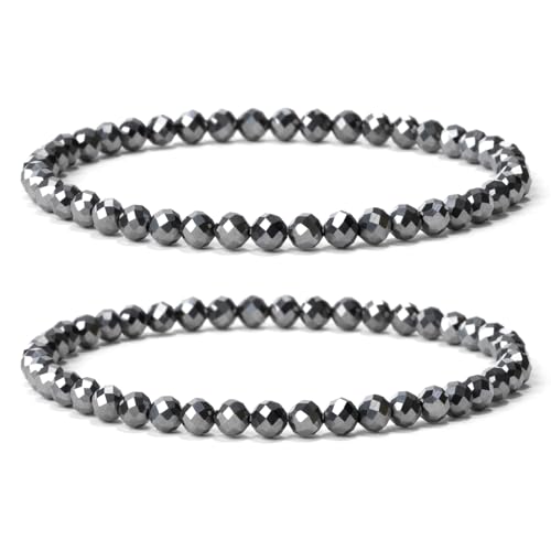 Landorilo 2 Stück Naturstein Facettiertes Perlen Stretch Armband (4mm) für Damen Herren, Yoga Heilstein Armbänder, Freundschaftsarmband, Paar-Armband, Ersatzperlen Inklusive(2F Terahertz) von Landorilo