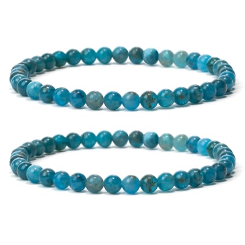 Landorilo 2 Stück Naturstein Runde Perlen Stretch Armband (4mm) für Damen Herren, Yoga Heilstein Armbänder, Freundschaftsarmband, Paar-Armband, Ersatzperlen Inklusive(2R Apatit) von Landorilo
