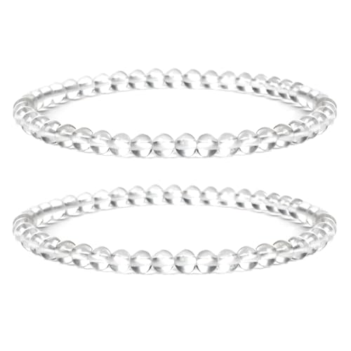 Landorilo 2 Stück Naturstein Runde Perlen Stretch Armband (4mm) für Damen Herren, Yoga Heilstein Armbänder, Freundschaftsarmband, Paar-Armband, Ersatzperlen Inklusive(2R Bergkristall) von Landorilo