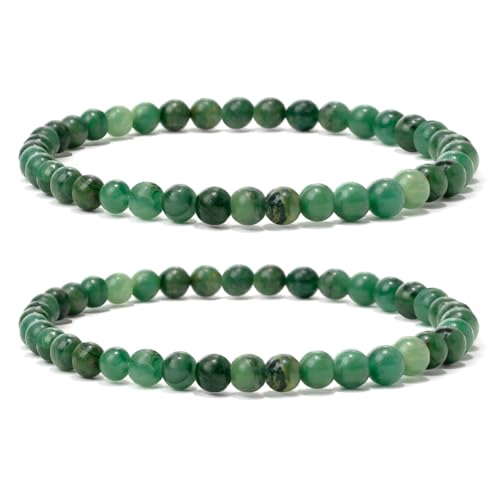 Landorilo 2 Stück Naturstein Runde Perlen Stretch Armband (4mm) für Damen Herren, Yoga Heilstein Armbänder, Freundschaftsarmband, Paar-Armband, Ersatzperlen Inklusive(2R Chrysopras) von Landorilo
