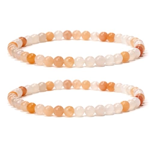 Landorilo 2 Stück Naturstein Runde Perlen Stretch Armband (4mm) für Damen Herren, Yoga Heilstein Armbänder, Freundschaftsarmband, Paar-Armband, Ersatzperlen Inklusive(2R Pink Opal) von Landorilo