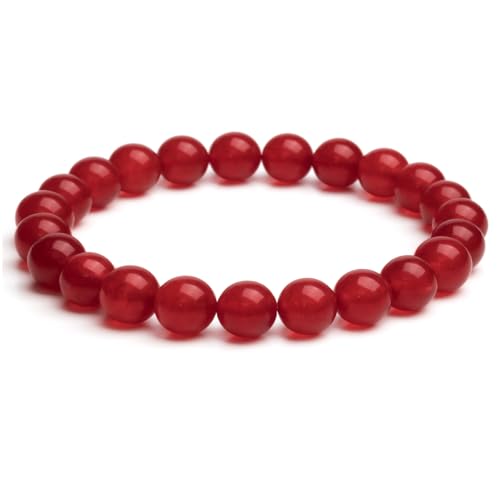 Landorilo Echte Naturstein Perlen Armband, Damen Herren Rot Karneol Perlenarmband, 8MM Runde Edelsteine Yoga Chakren Armbänder, Geburtstag Valentinstag Geschenke von Landorilo