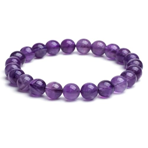 Landorilo Echte Naturstein Perlen Armband, Damen Herren Verträumt Amethyst Perlenarmband, 8MM Runde Edelsteine Yoga Chakren Armbänder, Geburtstag Valentinstag Geschenke von Landorilo