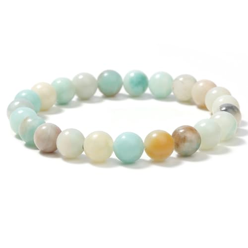 Landorilo Handmade Echte Naturstein Perlen Heilsteine Armband Damen Herren, 8MM Runde Edelsteine Yoga Armbänder, Glücksarmband, Kreative Schmuck Geschenke(Ausgefallener Amazonit) von Landorilo