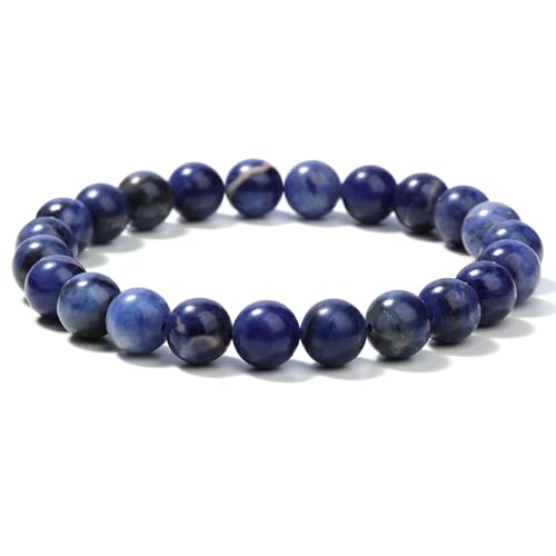 Landorilo Handmade Echte Naturstein Perlen Heilsteine Armband Damen Herren, 8MM Runde Edelsteine Yoga Armbänder, Glücksarmband, Kreative Schmuck Geschenke(Blau Gestreifter Stein) von Landorilo
