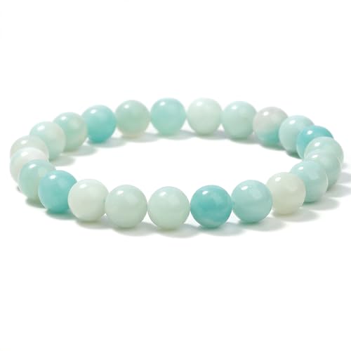 Landorilo Handmade Echte Naturstein Perlen Heilsteine Armband Damen Herren, 8MM Runde Edelsteine Yoga Armbänder, Glücksarmband, Kreative Schmuck Geschenke(Blauer Amazonit) von Landorilo