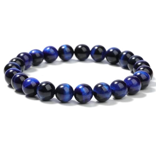 Landorilo Handmade Echte Naturstein Perlen Heilsteine Armband Damen Herren, 8MM Runde Edelsteine Yoga Armbänder, Glücksarmband, Kreative Schmuck Geschenke(Blaues Tigerauge) von Landorilo