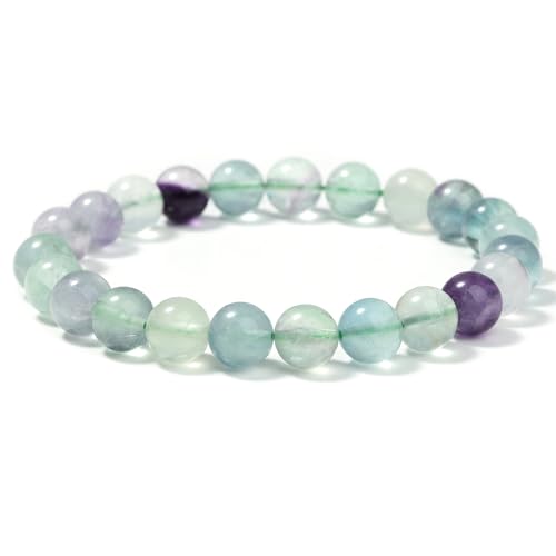 Landorilo Handmade Echte Naturstein Perlen Heilsteine Armband Damen Herren, 8MM Runde Edelsteine Yoga Armbänder, Glücksarmband, Kreative Schmuck Geschenke(Gefärbter Fluorit) von Landorilo