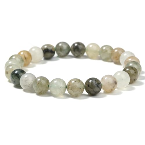 Landorilo Handmade Echte Naturstein Perlen Heilsteine Armband Damen Herren, 8MM Runde Edelsteine Yoga Armbänder, Glücksarmband, Kreative Schmuck Geschenke(Grünes Gespenst) von Landorilo