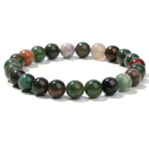 Landorilo Handmade Echte Naturstein Perlen Heilsteine Armband Damen Herren, 8MM Runde Edelsteine Yoga Armbänder, Glücksarmband, Kreative Schmuck Geschenke(Indischer Achat) von Landorilo