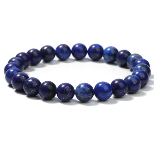 Landorilo Handmade Echte Naturstein Perlen Heilsteine Armband Damen Herren, 8MM Runde Edelsteine Yoga Armbänder, Glücksarmband, Kreative Schmuck Geschenke(Lapislazuli) von Landorilo
