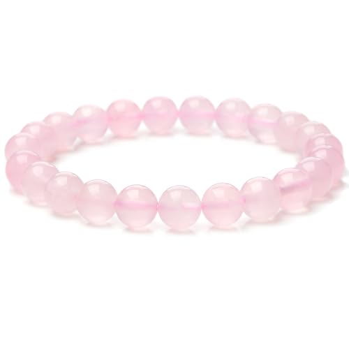 Landorilo Handmade Echte Naturstein Perlen Heilsteine Armband Damen Herren, 8MM Runde Edelsteine Yoga Armbänder, Glücksarmband, Kreative Schmuck Geschenke(Madagaskar-Rosenquarz) von Landorilo