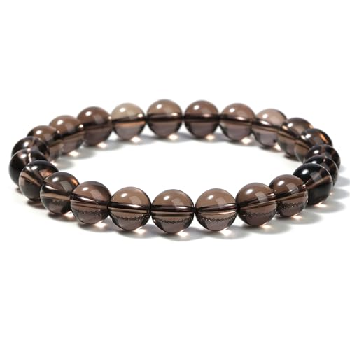 Landorilo Handmade Echte Naturstein Perlen Heilsteine Armband Damen Herren, 8MM Runde Edelsteine Yoga Armbänder, Glücksarmband, Kreative Schmuck Geschenke(Rauchquarz) von Landorilo